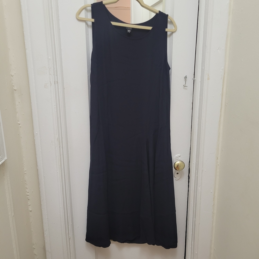 Eileen Fisher Blk Slvless Midi‎ Dress L Minimalist Cottagecore Coastal Lagenlook
